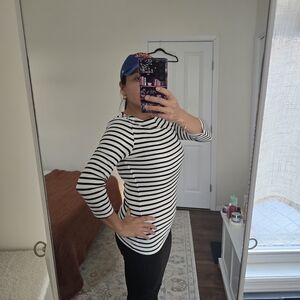 Classic Black and White Striped Long Sleeve Top